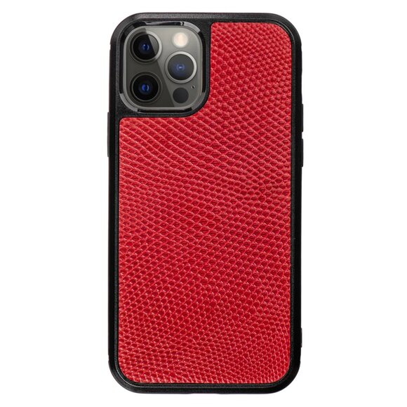 Exotic Lizard Leather Case for iPhone 12 & 12 Pro Red Color - Picture 1 of 4